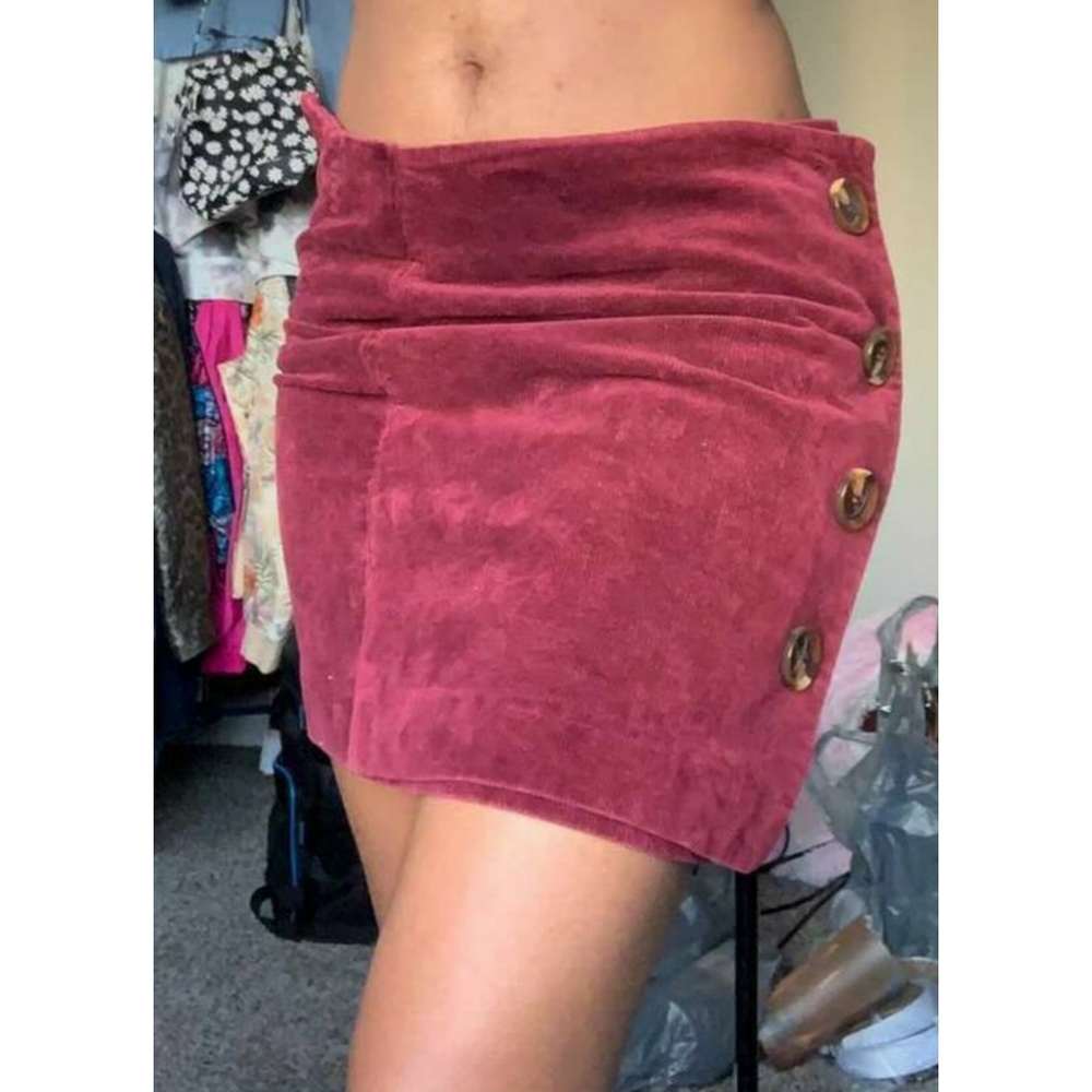 Burgundy Altar'd State Button Mini Skirt